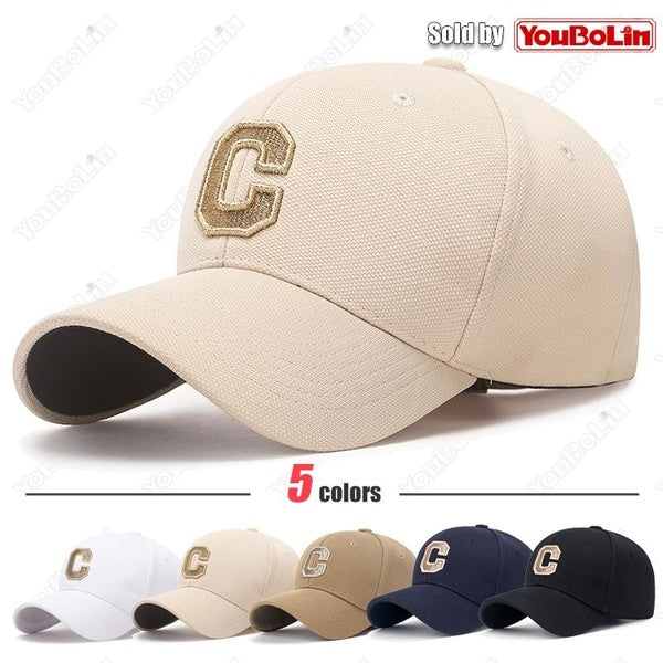 New Fashion High Quality Cotton Hard Top Baseball Cap Elastic Pineapple Cloth Material Gold Thread Embroidery Craft C Letter Design Style Dad Cap Uni