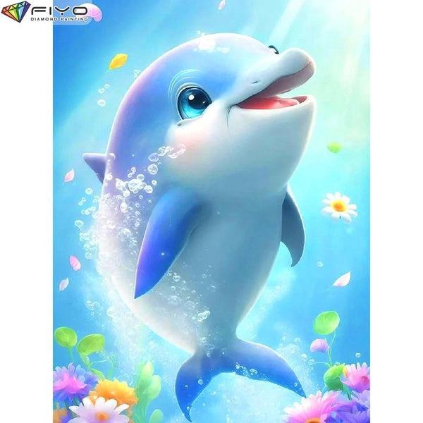 FIYO DIY 5D Dolphins Diamond Painting Kit for Adults, Full Drill Diamond Painting, Diamond Art Canvas Crafts Cross Stitch Crystal Embroidery Home Wal