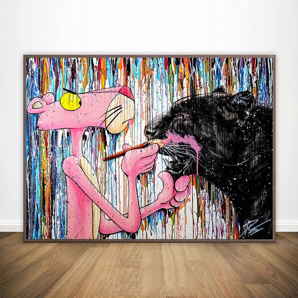 Modern Street Graffiti Art Canvas Painting Pink Panther Posters and Prints Wall Pink Leopard Picture for Living Room Home Decor No Frame
