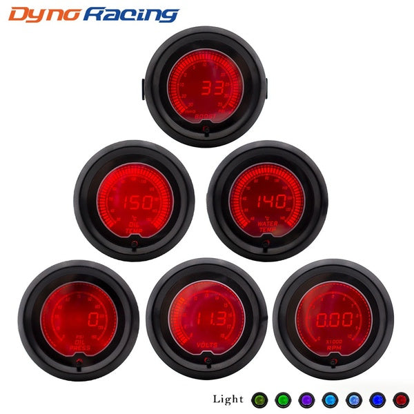 2" 52mm Car Digital LCD Turbo Boost Gauge Water Temp Oil Temp Oil Pressure Gauge Voltmeter Tachometer Rpm gauge