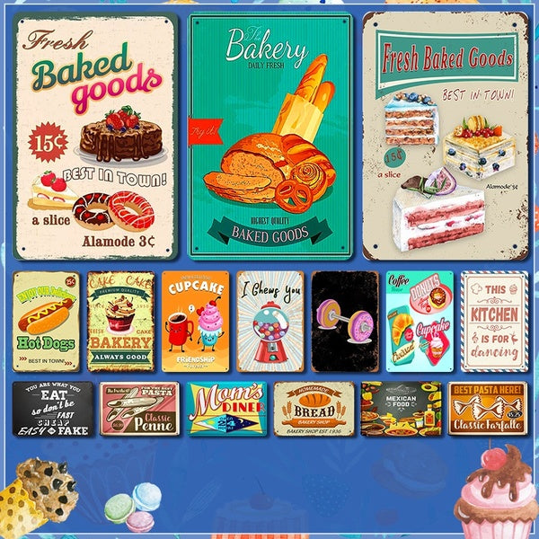 Fresh Baked Goods Cake Metal Posters Vintage Tin Signs Fast Food Restaurant Cafe Bar Bakery Kitchen Wall Decor 8 x 12 Inches