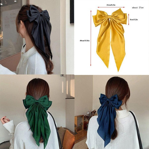 Solid Color Big Large Satin Bow Hairpins Barrettes For Women Girl Wedding Long Ribbon Korean Hair Clip Hairgrip Hair Accessories Matron Inn