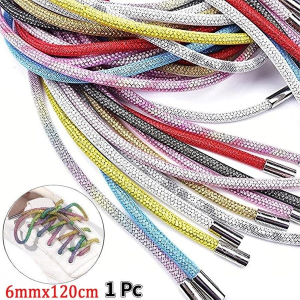 1PCS 6mmx120cm Rhinestone Shoelaces DIY Drawstring Sneakers Decoration Diamond Shoe Laces For Hoodie Trouser Sweatpant Rope Crystal Shiny Round Cord