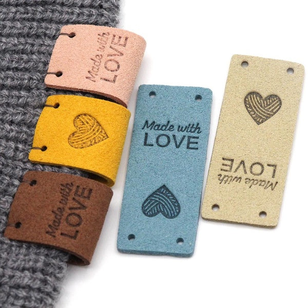 10-20-50Pcs Handmade Labels For Clothes Made With Love Leather Tags Hand Made Label For Hats Heart Knitting Tags Sewing Accessories