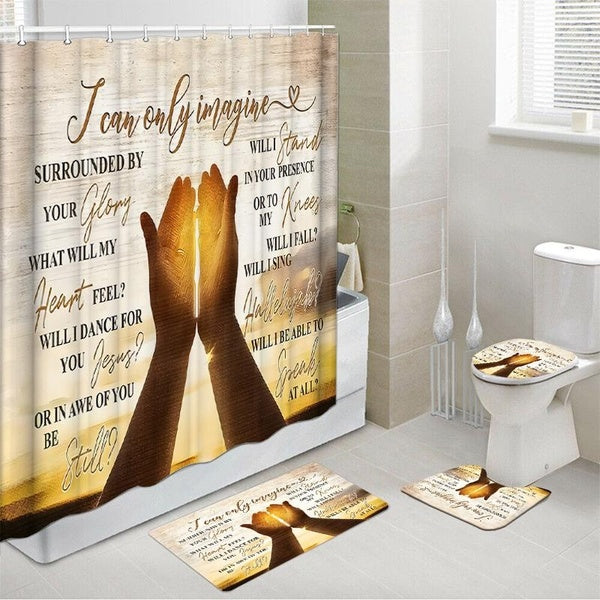 Waterproof Shower Curtain Set with 12 Hooks and Bath Mats Toilet Covers Seat for Bathroom Non-slip Rug Carpet Polyester Fabric Curtain for Windows Ba