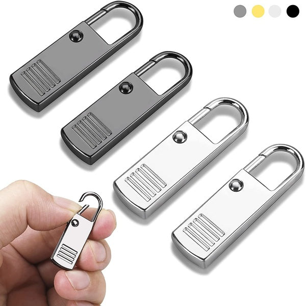 4pcs of Zipper Pull Tabs Replacement Slider，Universal Metal Zippers Handle Mend Fixer Zipper Tab Repair kit for Suitcases Luggage Jacket Backpacks Co