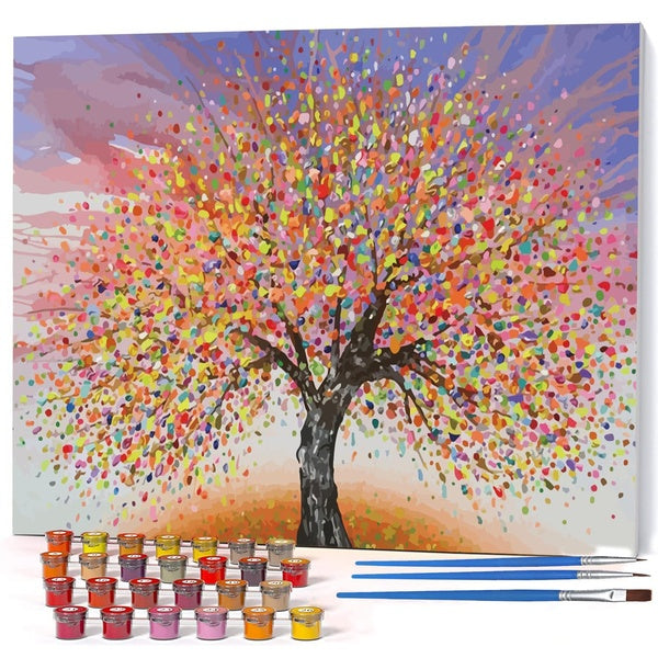Colorful Tree FIYO Diy Oil Paint by Numbers Kits for Adults and Kids Beginner on Canvas Fashion Oil Painting Wall Art for Gift( No Frame )