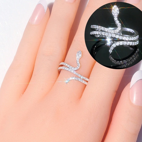 SSilver Plated Glitter Lab Diamonds Snake Rings Gifts for Women CZ Jewelry Party Gift Finger Rings