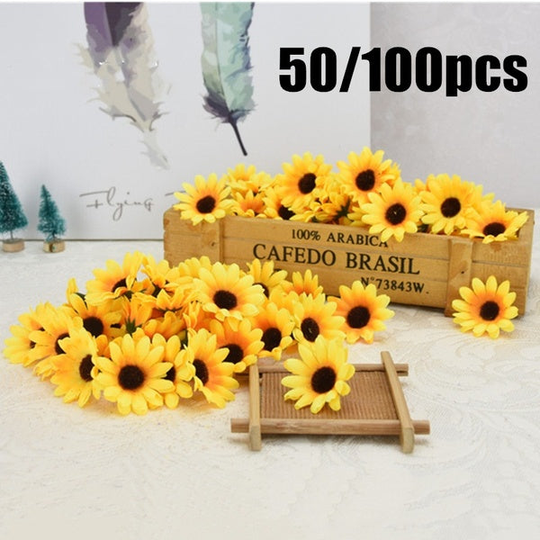 50-100pcs Lifelike Artificial Plastic Sunflower Heads Home Party Decorations Props