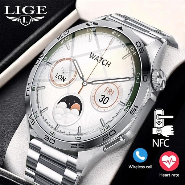 LIGE nouvelle montre intelligente d'appel Bluetooth hommes pour montre Huawei 466*466 AMOLED plein écran tactile sport IP68 étanche NFC Smartwatch