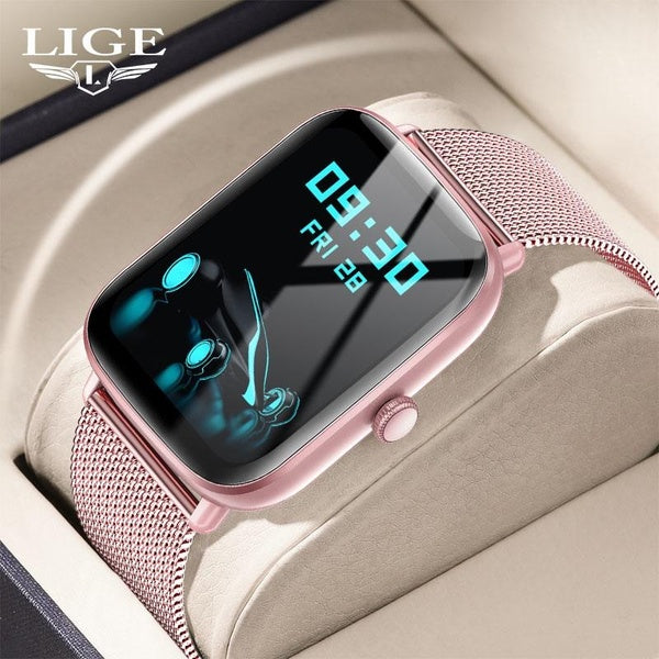 LIGE 2024 Montre connectée de fitness pour femme, Bluetooth, moniteur de fréquence cardiaque, cadran entièrement tactile, moniteur d'activité physiqu