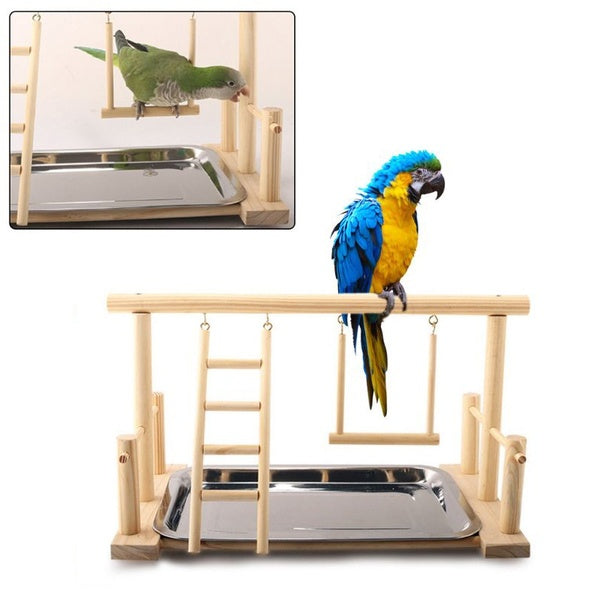 Parrot Playstands with Cup Toys Tray Bird Swing Climbing Hanging Ladder Bridge Wood Cockatiel Playground Bird Perches