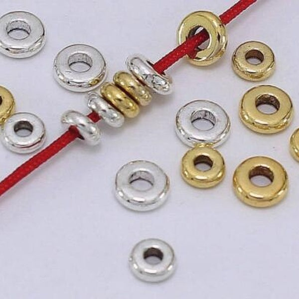 Perles d'espacement pour pièces de monnaie, 100 pièces-lot, couleur or antique, plates, rondes, amples, pour bijoux, bracelet, collier, fabrication D