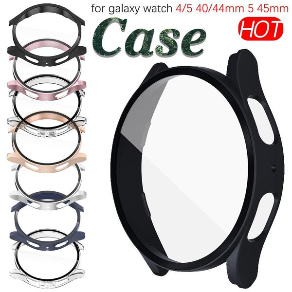 Tempered Glass Film with PC Case for Samsung Galaxy Watch 4 5 Bluetooth 40mm 44mm Watch 5 LTE 44mm 5 Pro 45mm, All-around Screen Protector Hard Cover