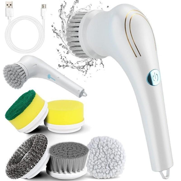 Brosse de nettoyage électrique sans fil avec 5 têtes de brosse remplaçables Gadgets ménagers Brosses électriques portables durables pour salle de bai