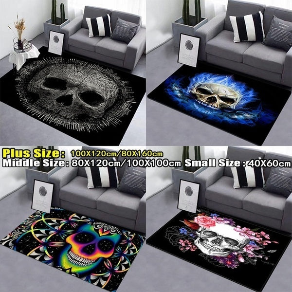Skull Carpet for Living Room Bedroom Area Mat Rectangular Multicolor Flame Fire Blue Modern Non-slip Rugs Floor Mat Rugs Home Decor 5 Sizes 40X60cm -