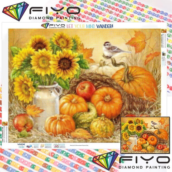FIYO DIY 5D Pumpkin Diamond Painting Full Drill with Number Kits Home and Kitchen Fashion Mosaic Diamond Painting Canvas Wall Decoration Gift Crafts