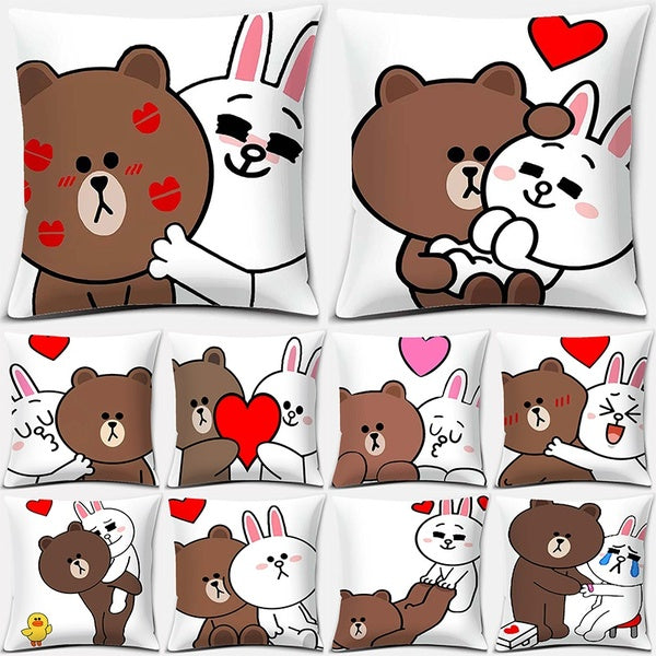 Cute brown bear and rabbit series pattern pillowcase square pillowcase home office decoration (45cm*45cm)