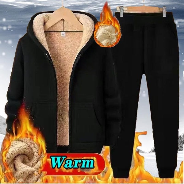 Tracksuit Men Sporting Fleece Thick Hooded Brand-Clothing Casual Track Suit Men Jacket+Pant Warm Fur Inside Winter Sweatshirt