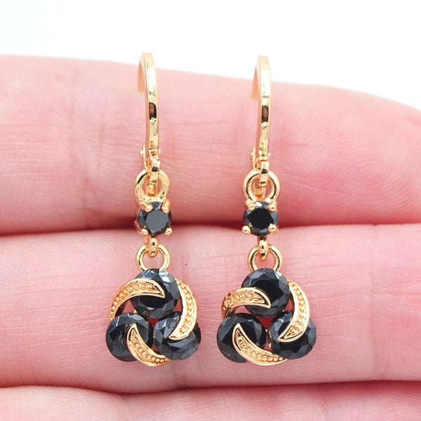 Boucles d'oreilles pendantes avec naud CZ et zircon cubique noir pour femme