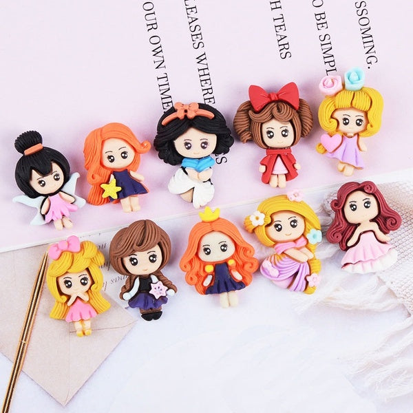 Pack of (x20) Assorted Flat Back Cartoon Style Cute Princesses Girls Embellishments Resin DIY Craft Making Flatbacks Phone Case Decorations 2-3cm