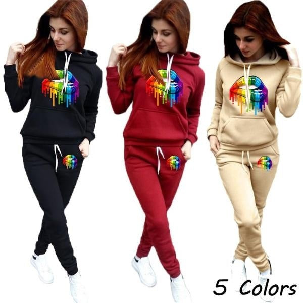 New Fashion Women Track Suits Sports Wear Jogging Suits Ladies Hooded Tracksuit Set Clothes Hoodies+Sweatpants Sweat Suits