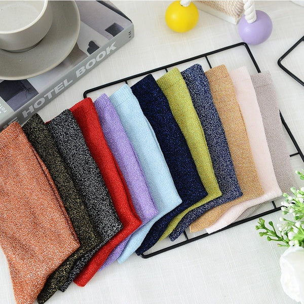 14 Colors Women's Novelty Glitter Socks Shiny Ankle Socks Casual Ladies Bright Retro Sox Sock