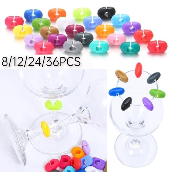 Wine Glass Markers Set 8-12-24-36Pcs Mini Silicone Red Wine Drink Glass Charms Tags Recognizer Cup Labels Signs for Party Bar Accessories