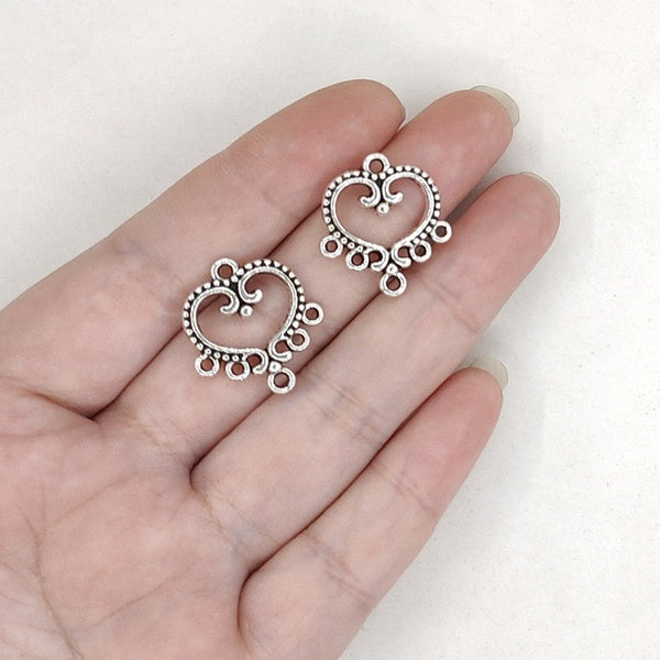 New 10pieces-bag 21*19mm Zinc Alloy Hearts Connector Charms Linker for DIY Earrings Necklace Jewelry Accessories