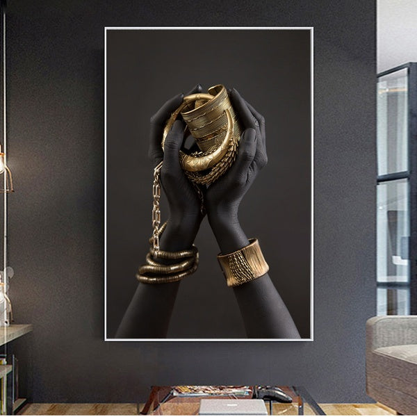 Black Woman's Hand With Gold Jewelry Canvas Paintings On The Wall Art Posters And Prints African Art Pictures Home Wall Decor