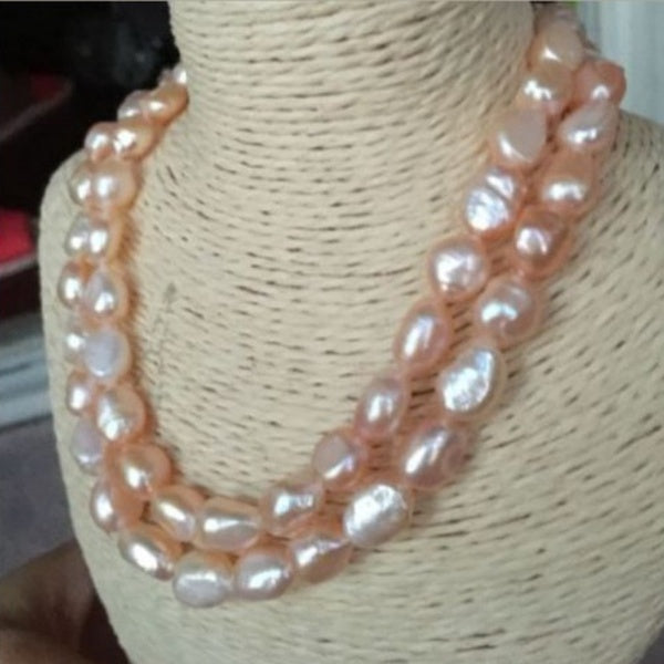 Handmade charming 9-10mm pink baroque freshwater cultured pearl necklace 45-48cm fashion jewelry