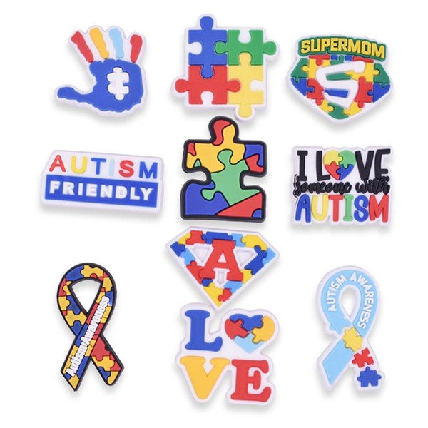 10 pcs Autisme Arc-En-Croc Charmes PVC Chaussures Charmes Chaussures Accessoires Décoration De Chaussures pour Croc JIBZ Bracelets Enfants Fête De No