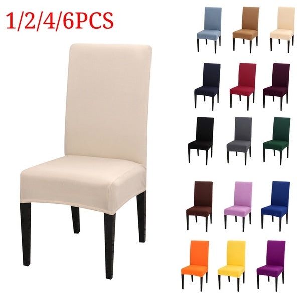 1-2-4-6Pcs Soild Color Stretch Chair Covers Dining Elastic Slipcover Chair Cover Dinning Room Fundas Hotel Removable Seat Case