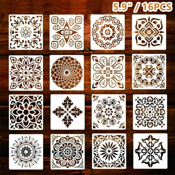 16PCS Mandala Dot Painting Templates Stencils for DIY Painting Art Projects Art Canvas Wood Furniture Painting