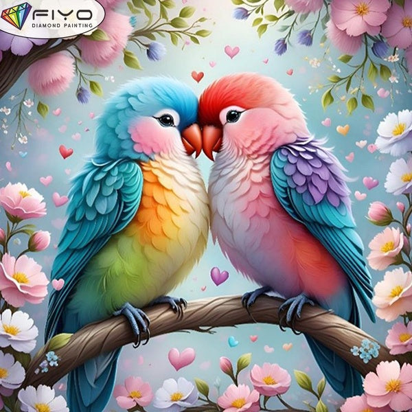 FIYO DIY 5D Colorful Bird Diamond Painting Full Drill with Number Kits Home and Kitchen Fashion Mosaic Diamond Painting Canvas Wall Decoration Gift C