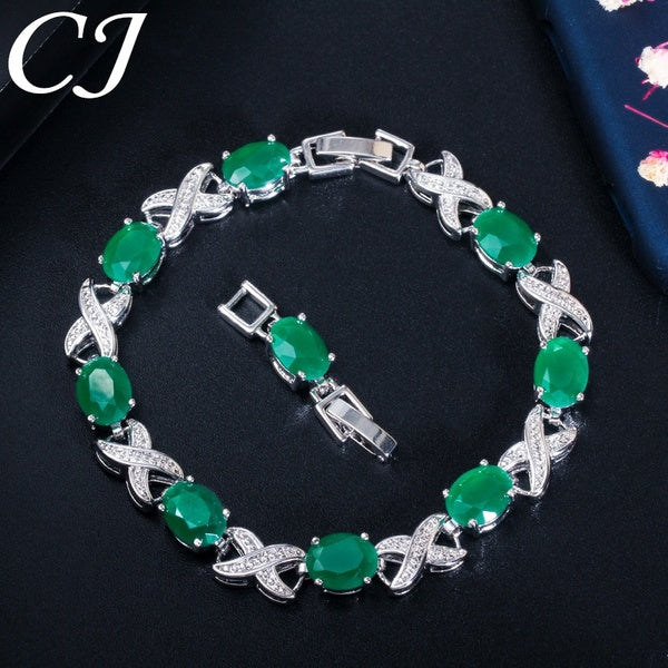 CANDICE Nouvelle Mode Blanc Or Plaqué Bijoux D'amitié Connecter Ovale Vert CZ Cristal Élégant Infinity Charme Bracelet Bracelet pour Les Meilleurs Ca