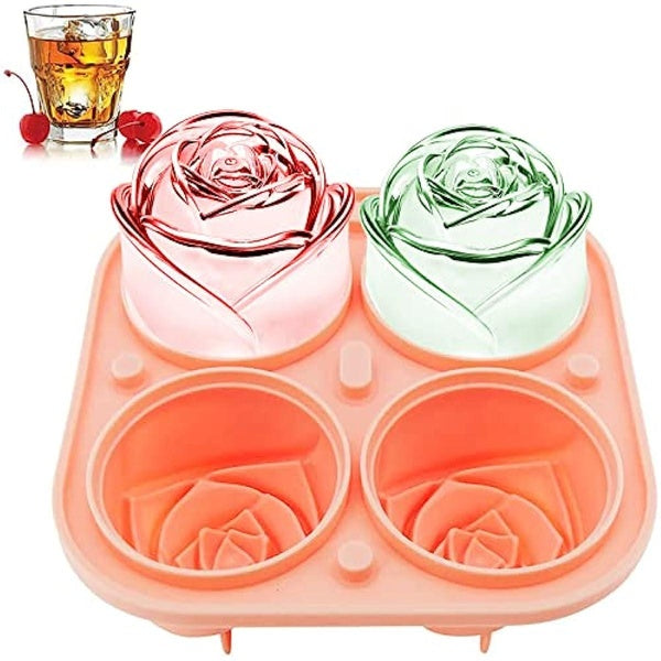 3D Rose Ice Molds 2.5 Inch, Large Ice Cube Trays, Make 4 Giant Cute Flower Shape Ice, Silicone Rubber Fun Big Ice Ball Maker for Cocktails Juice Whis