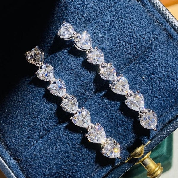 Boucles d'oreilles pendantes en forme de caur en zircone cubique pour femmes, élégantes boucles d'oreilles longues en cristal argenté OL