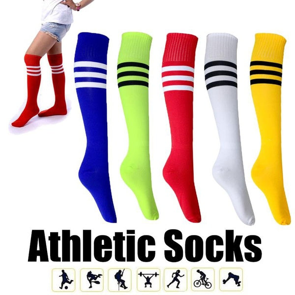 12 couleurs Chaussettes de football antidérapantes Tube long sur les chaussettes de genou Chaussettes de football rayées Bas de compression Sports de