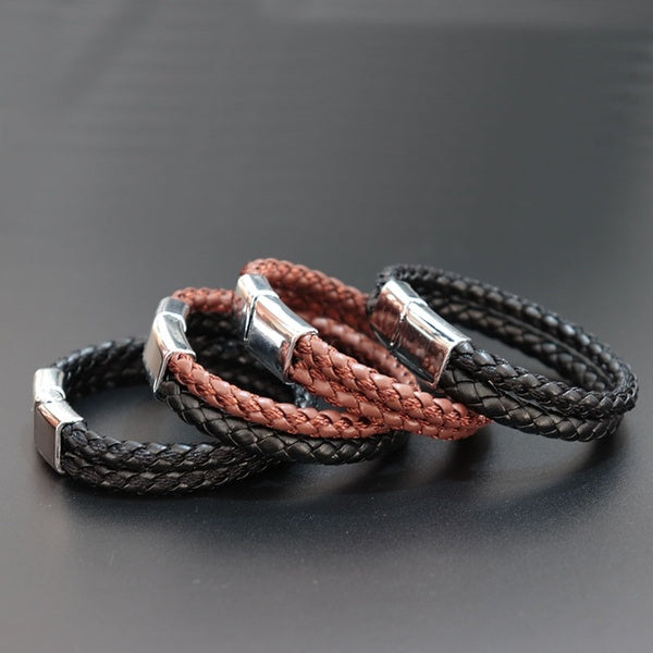 Fashion Genuine Leather Braided Bracelet Stainless Steel Magnet Braslet For Men Cool Armband Jewelry Homme erkek bileklik