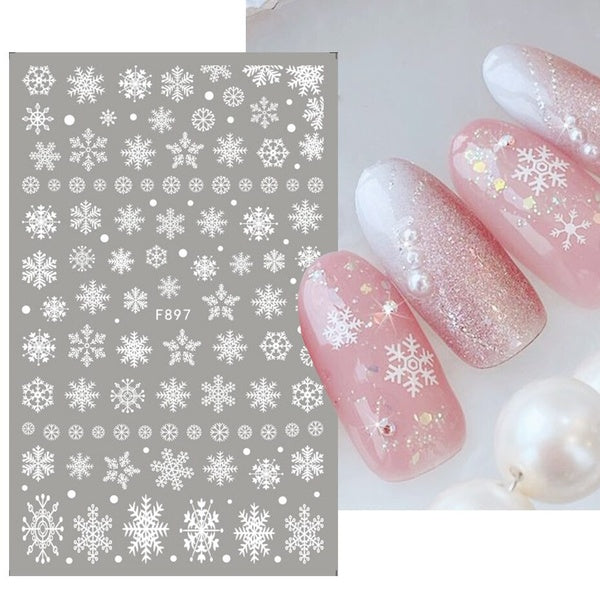 3D Snowflakes Nail Stickers Winter Xmas Design 3D White Snow Sticker Self Adhesive Slider For New Year Manicure Decals CHF894