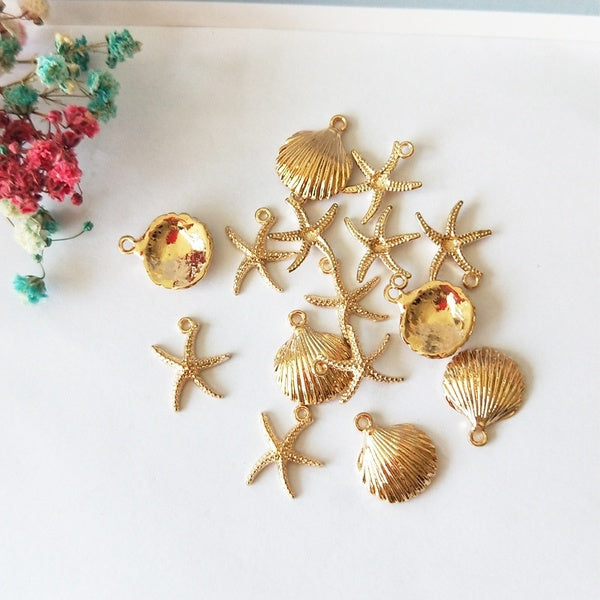 30pcs Starfish Shell Alloy Charms Floating Gold Tone Nautical Pendants DIY Earring Necklace Bracelet Jewelry Accessories