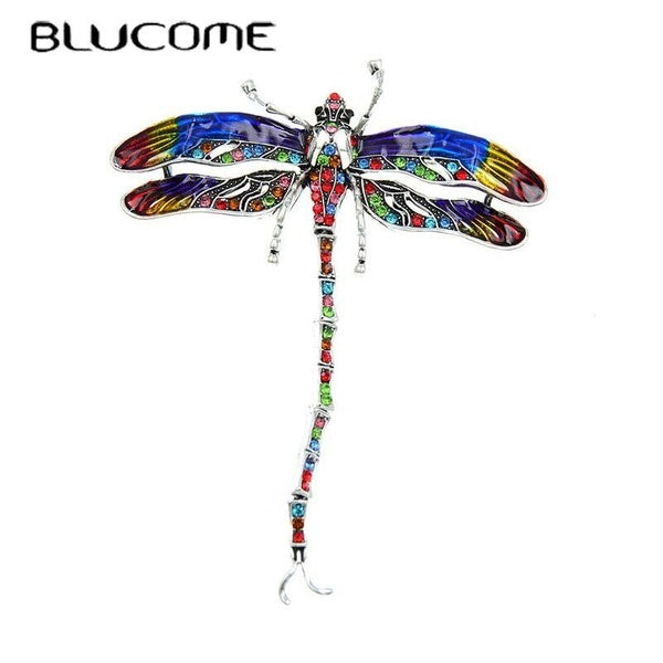 Blucome Colorful Enamel Dragonfly Brooches For Women Coat Pin 2 Colors Available Insect Jewelry Rhinestone Accessories Matron Inn