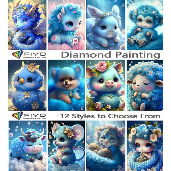 FIYO Animals Dog and Dragon DIY 5D Diamond Painting Full Drill with Number Kits Home and Kitchen Fashion Mosaic Diamond Painting Canvas Wall Decorati