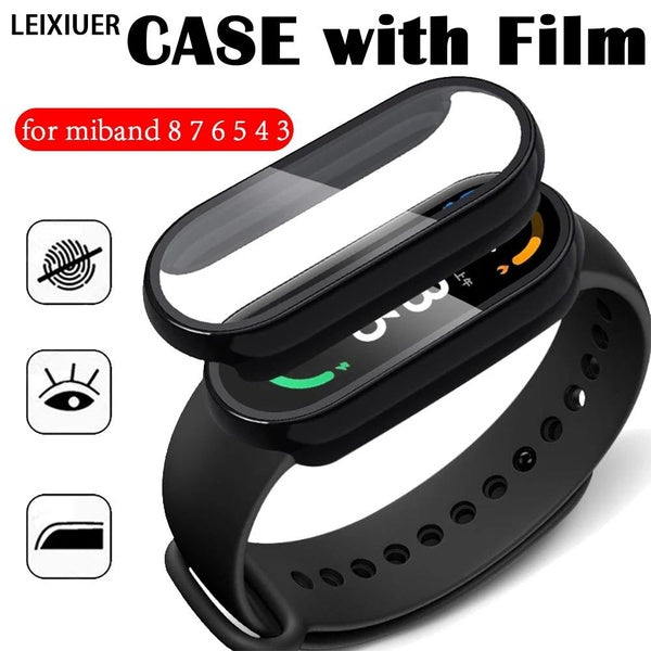 LEIXIUER PC Case with Tempered Glass for Miband 8 7 6 5 4 3, Full Coverage Protective Shockproof Screen Protector Accessories Cover with Film for Xi