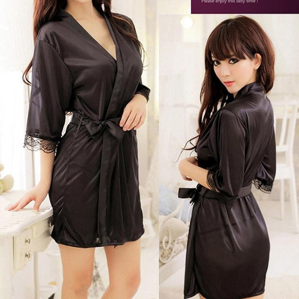 Fashion Lingerie Lace Women's Long Bathrobe Night Gown Robe Sleepwear