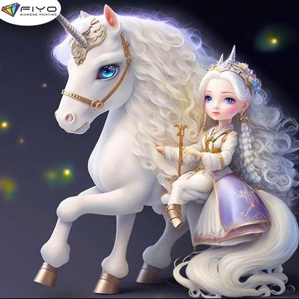 FIYO Girls and Unicorns Diamond Painting Kits For Adults DIY 5D Diamond Mosaic Diamond Painting Home and Kitchen Fashion Canvas Pictures Wall Decorat