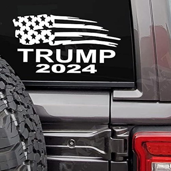 8X4.3 Inch Trump 2024 Flag Decal Sticker US Flag Vinyl Decal Cars Trucks SUVs Windows Walls Cups Laptops - Show Your Support Anywhere