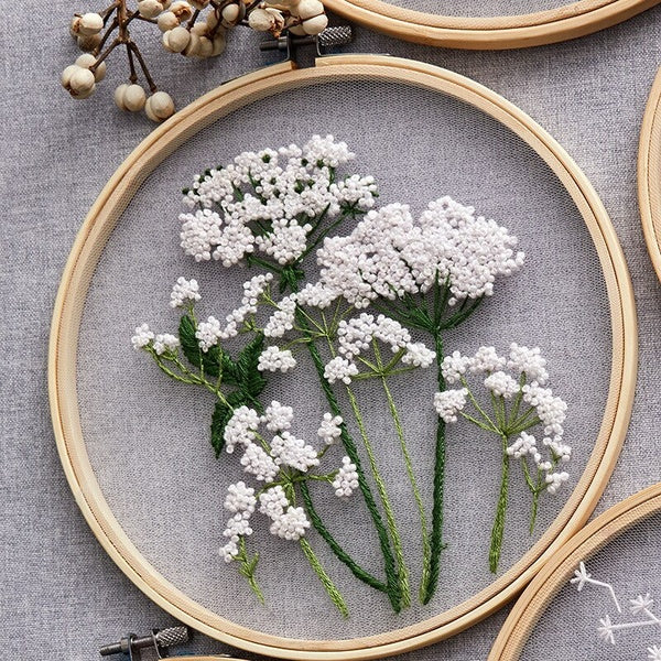 Chinese Style Transparent Yarn Embroidery Material Plants Flowers Pattern Cross-stitch Embroidery Sewing Kit Set for Beginners