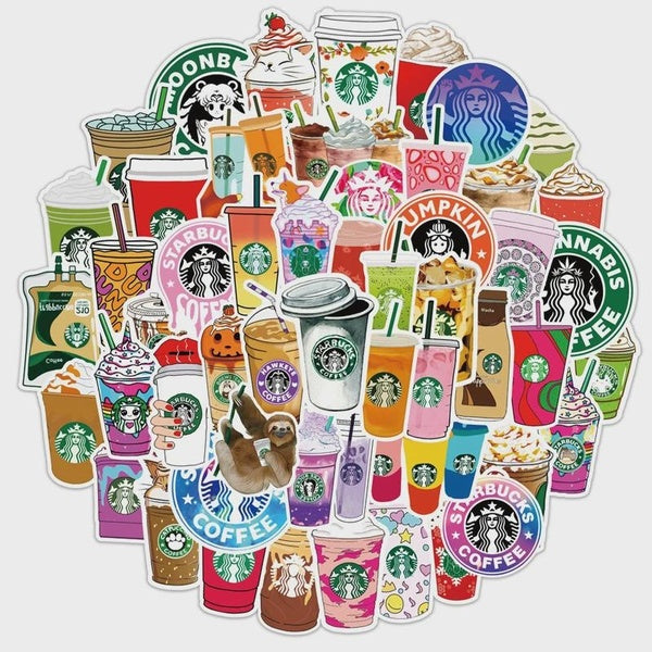 10-50pcs Cartoon cute Coffee Stickers Vinyl Waterproof Drink Stickers Coffee Sticker Gifts for Laptop Sticker
